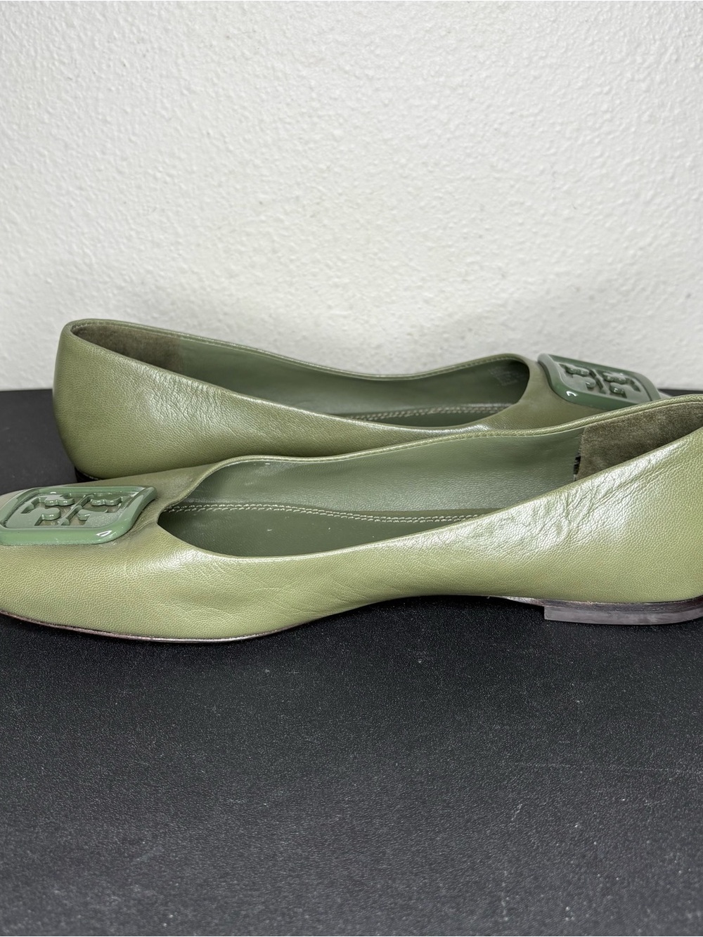 Tory Burch Georgia Square-toe Flat Green Smooth Ballet Flats Green Sz 9.5 M - Picture 6 of 9
